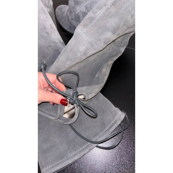 Stuart Weitzman Suede Over-The-Knee Boots Grey With Block Heel & Tie Closure Siz - Picture 14 of 14